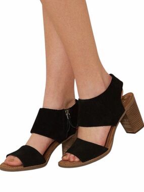 TOMS Majorca Cutout Black Suede Block Heel Sandals Women’s 8.5